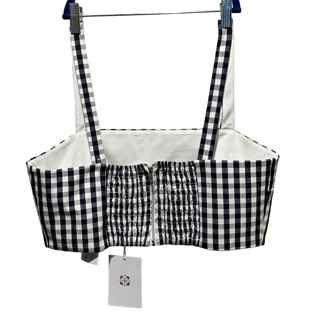WAYF Navy White Gingham‎ Carlotta Crop Top NWT Size L - Picture 7 of 12